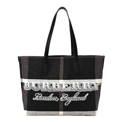 Burberry Coated Canvas Mega Check Medium Doodle Tote Black White 1 of 11