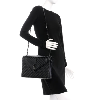 Saint Laurent Grain De Poudre Textured Mixed Matelasse Large Triquilt Monogram Monochrome Satchel Black 3 of 8