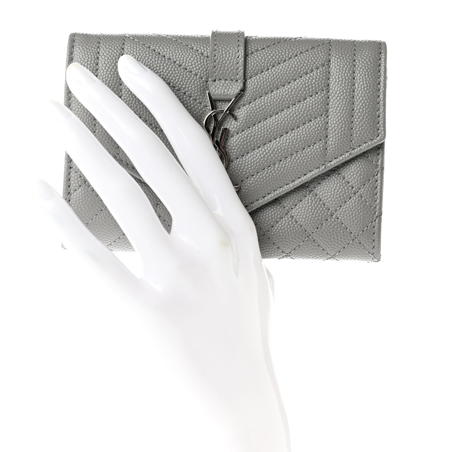 Grain De Poudre Textured Mixed Matelasse Triquilt Small Monogram Envelope Wallet Stone Grey