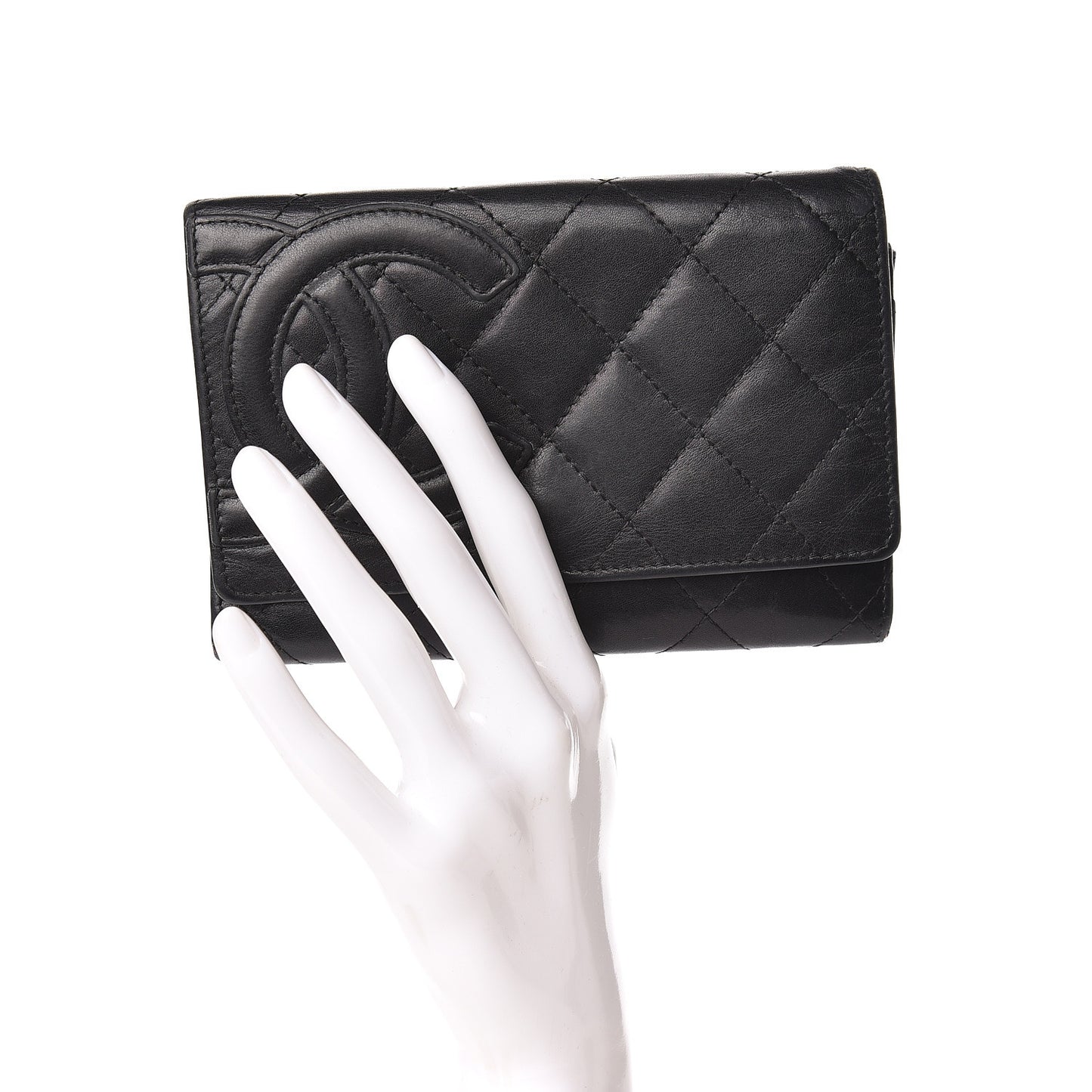 Calfskin Quilted Cambon Flap Wallet Black