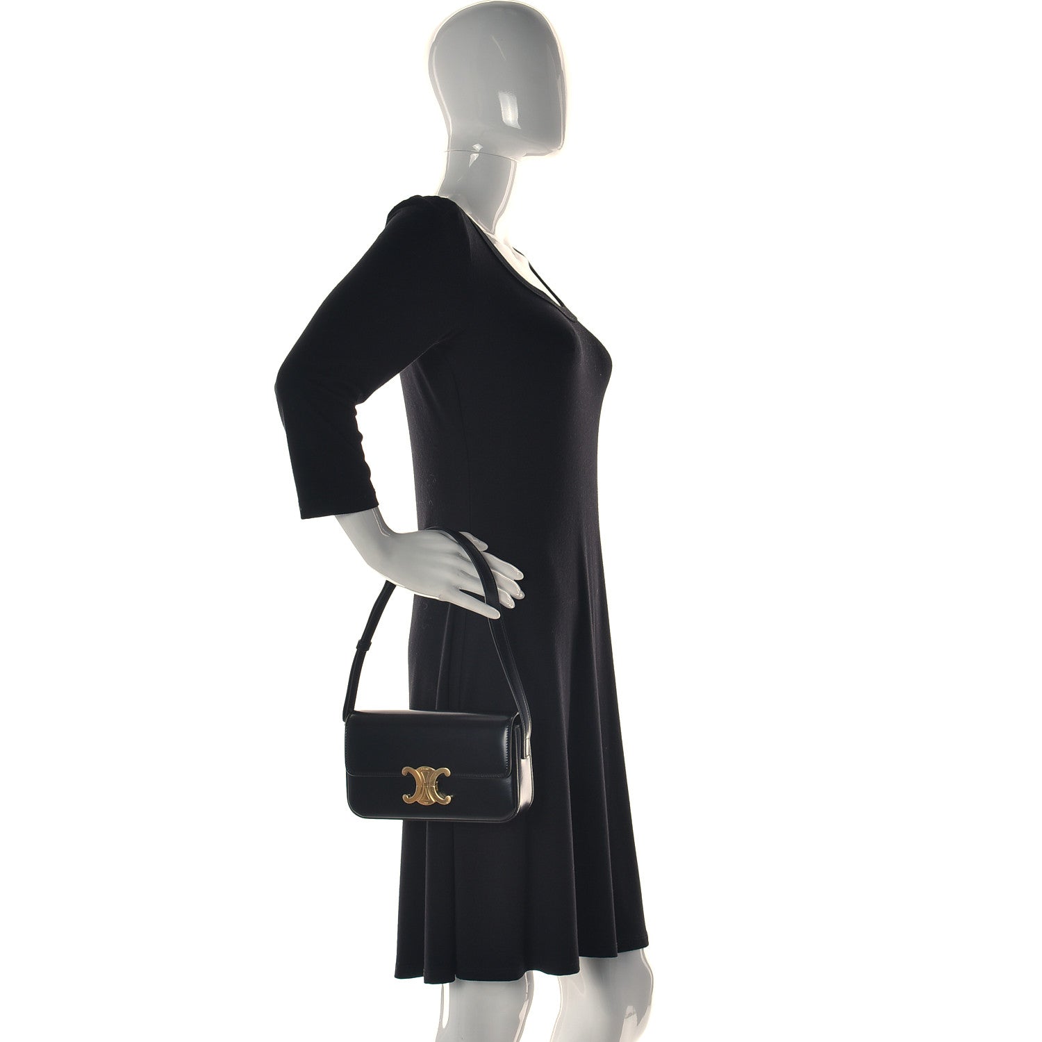 Celine Shiny Calfskin Triomphe Shoulder Bag Black 2 of 10