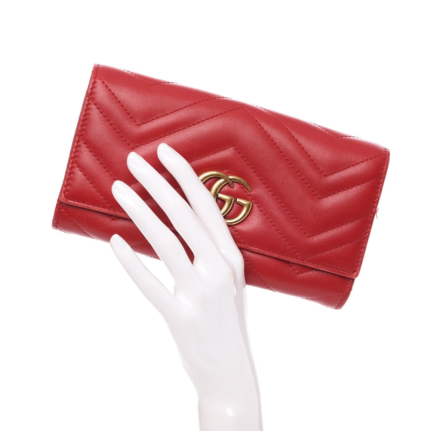 Gucci Calfskin Matelasse GG Marmont Continental Wallet Hibiscus Red 2 of 12