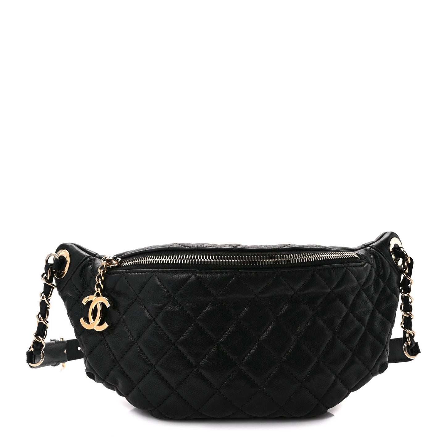 Calfskin Quilted Banane Waist Bag Fanny Pack Black
