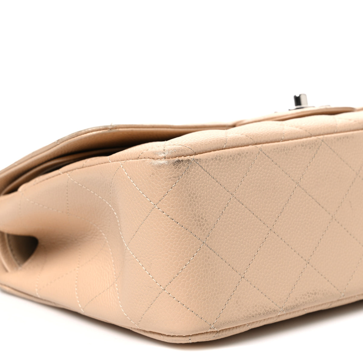 Caviar Quilted Jumbo Double Flap Light Beige
