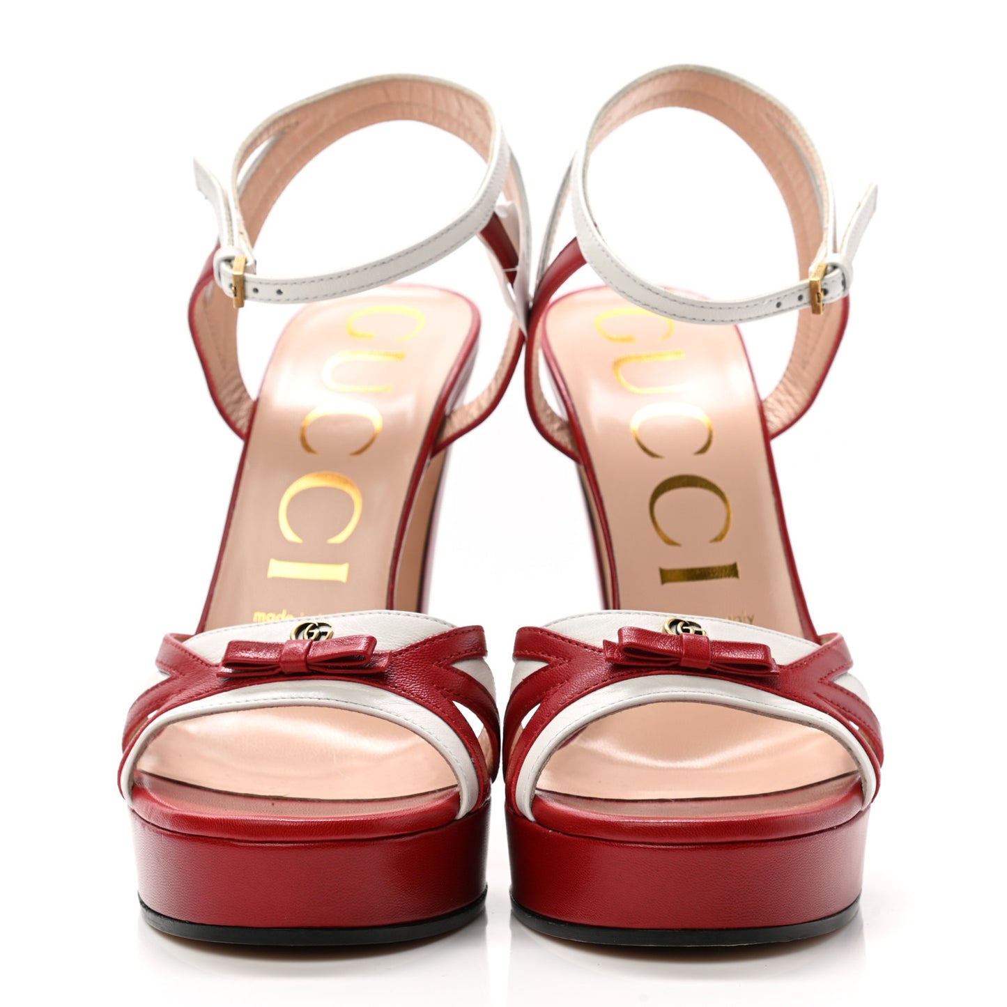 Nappa GG Bow Ankle Strap Platform Sandals 38 Red White