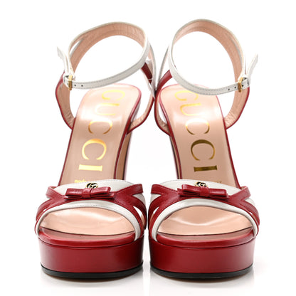 Gucci Nappa GG Bow Ankle Strap Platform Sandals 38 Red White 2 of 7
