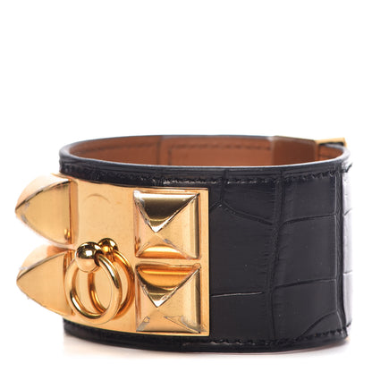 Hermes Matte Alligator Collier de Chien CDC Bracelet L Black 1 of 6