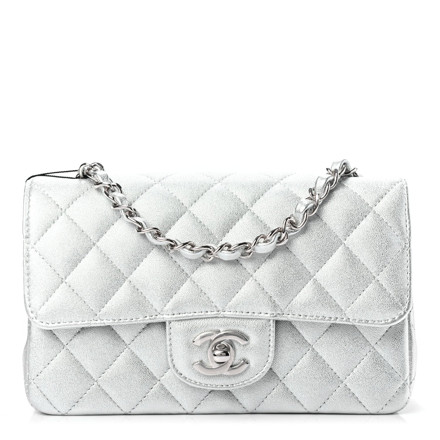 Chanel Metallic Lambskin Quilted Mini Rectangular Flap Silver 1 of 9