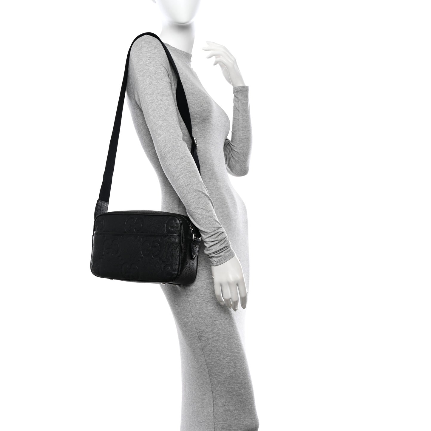 Piuma Calfskin Jumbo GG Embossed Medium Messenger Bag Black