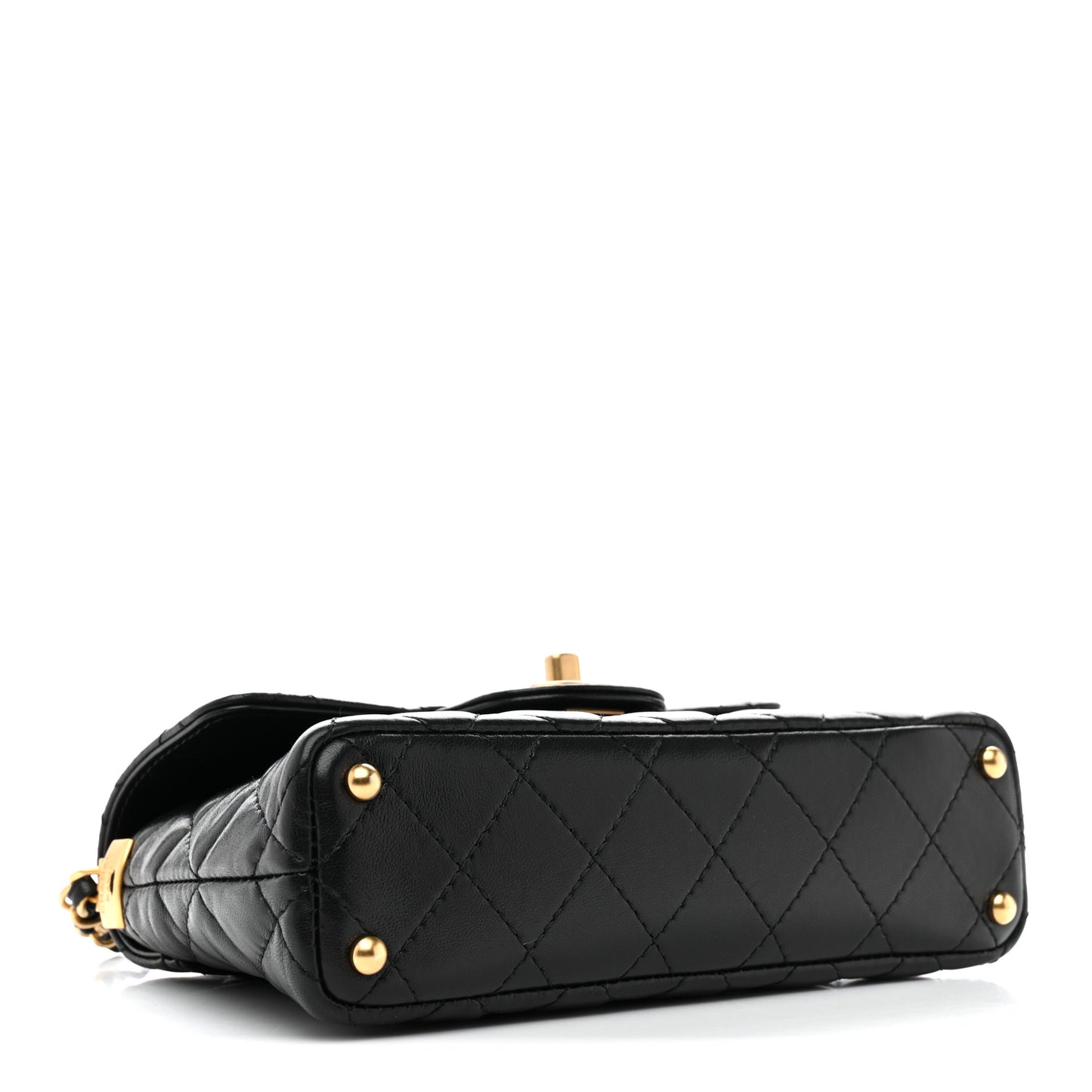 Lambskin Quilted Small Flap Top Handle Bag Black
