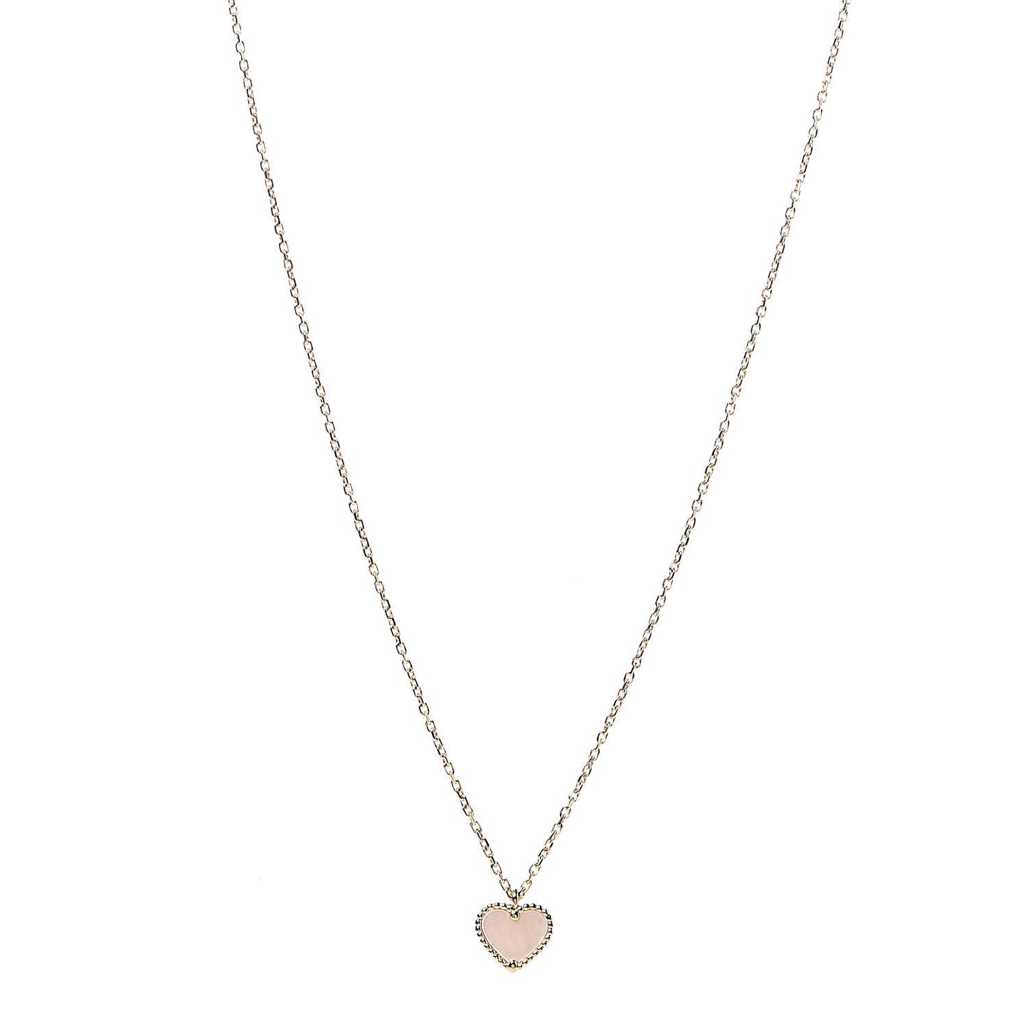 18K Yellow Gold Mother of Pearl Sweet Alhambra Heart Pendant Necklace