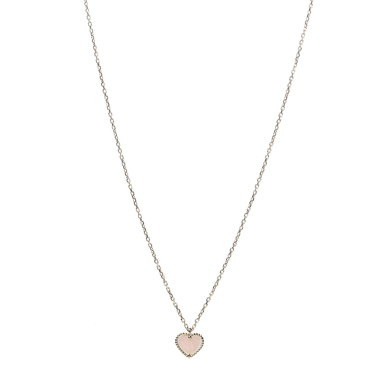 Van Cleef & Arpels 18K Yellow Gold Mother of Pearl Sweet Alhambra Heart Pendant Necklace 1 of 8