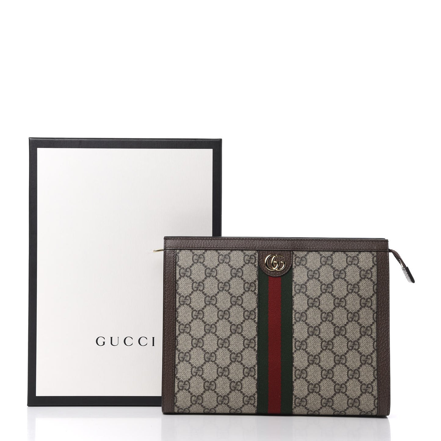 GG Supreme Monogram Web Ophidia Pouch Brown