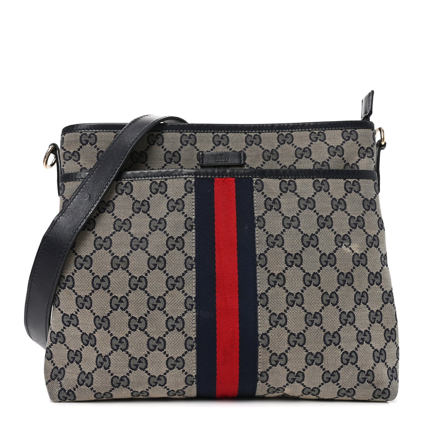 GG Supreme Monogram Web Flat Messenger Bag Navy