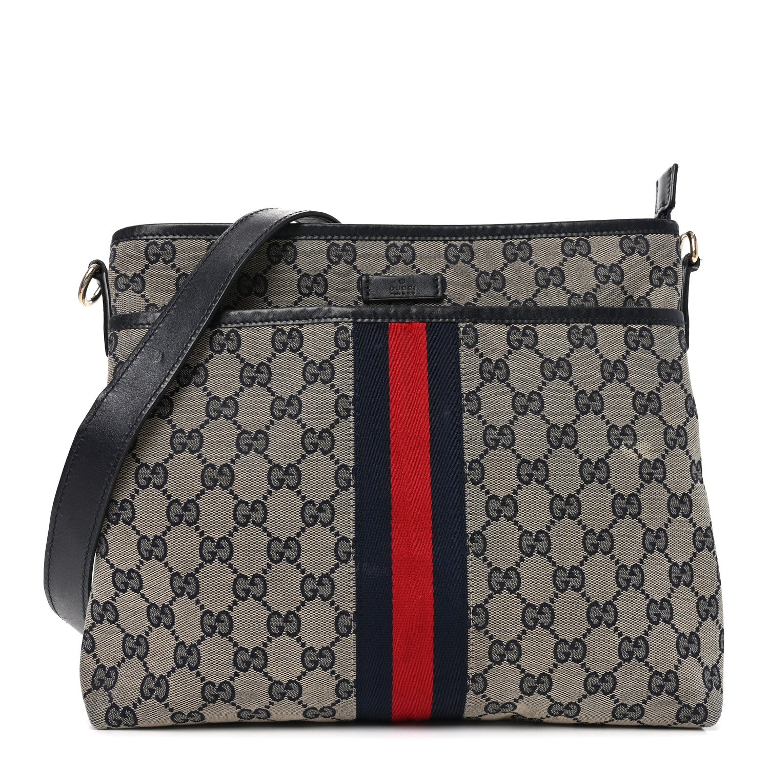 Gucci GG Supreme Monogram Web Flat Messenger Bag Navy 1 of 10