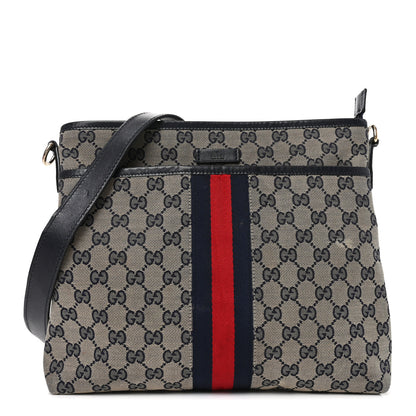 Gucci GG Supreme Monogram Web Flat Messenger Bag Navy 1 of 10
