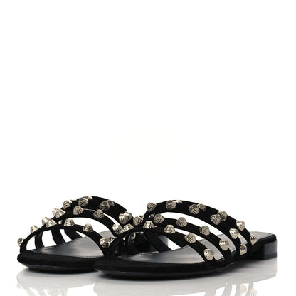 Balenciaga Velvet Silver Hardware Flat Cage Sandals 39.5 Black 2 of 9
