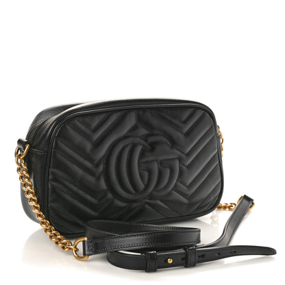 Gucci Calfskin Matelasse Small GG Marmont Chain Shoulder Bag Black 2 of 10