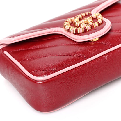 Gucci Azalea Calfskin Enamel Matelasse Diagonal Super Mini Torchon GG Marmont Shoulder Bag New Cherry Red Wild Rose 8 of 9