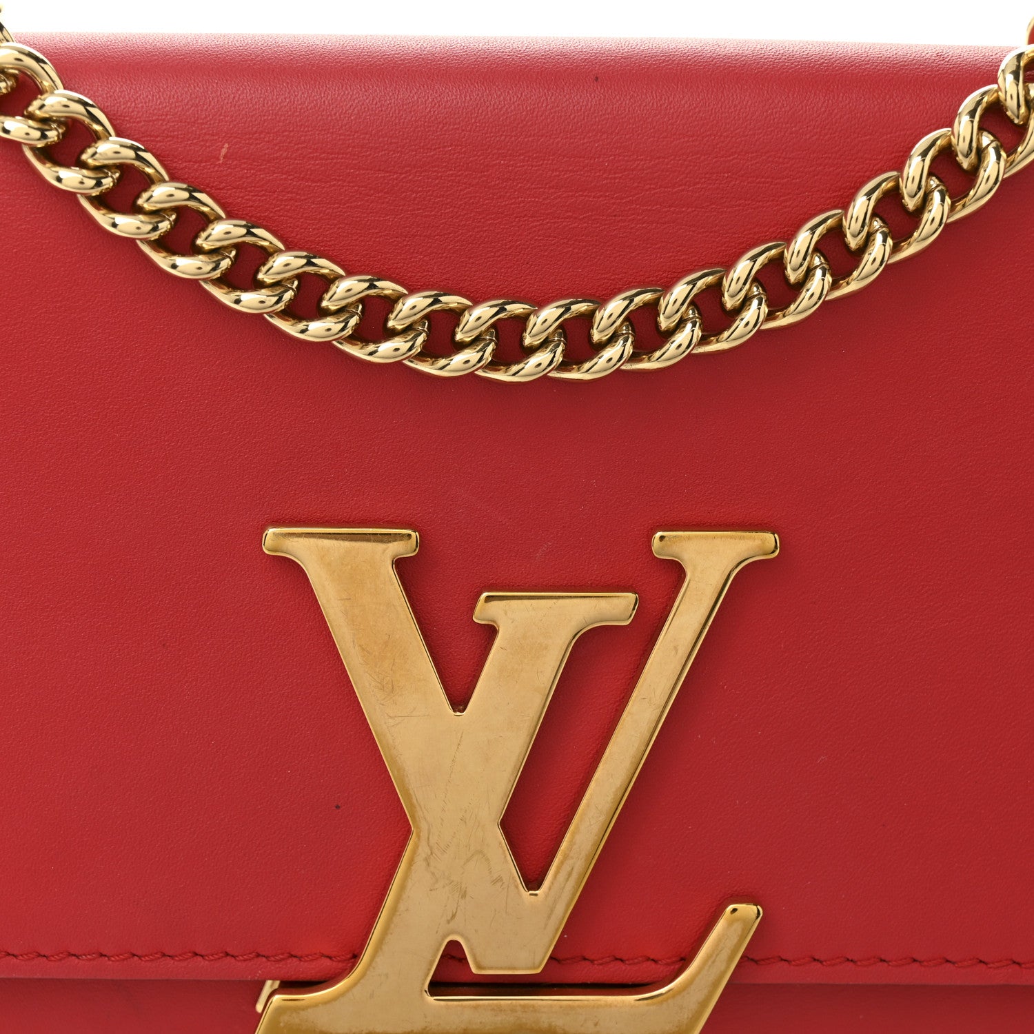 Louis Vuitton Calfskin Chain Louise MM Red 9 of 13