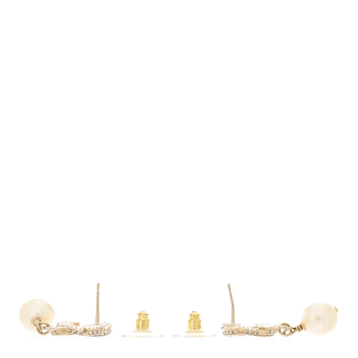Crystal Pearl CC Drop Earrings Gold