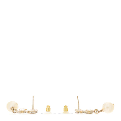 Chanel Crystal Pearl CC Drop Earrings Gold 3 of 5