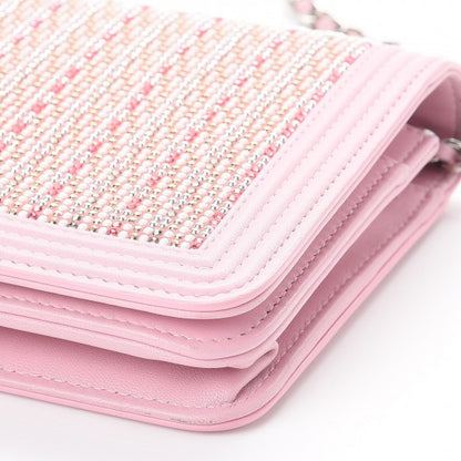 Chanel Calfskin Crystal Studded Boy Wallet On Chain WOC Pink 10 of 14