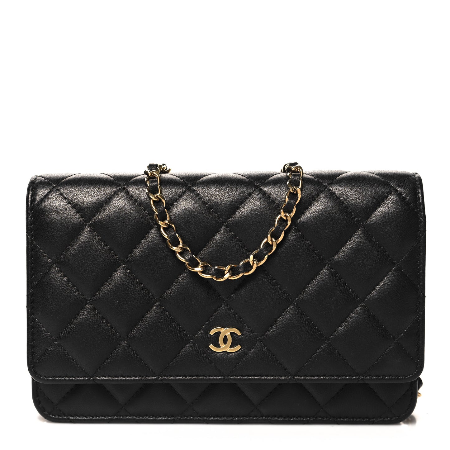 Lambskin Quilted Wallet On Chain WOC Black