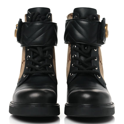 Gucci Flores Calfskin Monogram Maxi GG Nappa Matelasse Double G 40mm Ankle Boots 39 Black Camel Ebony 2 of 8