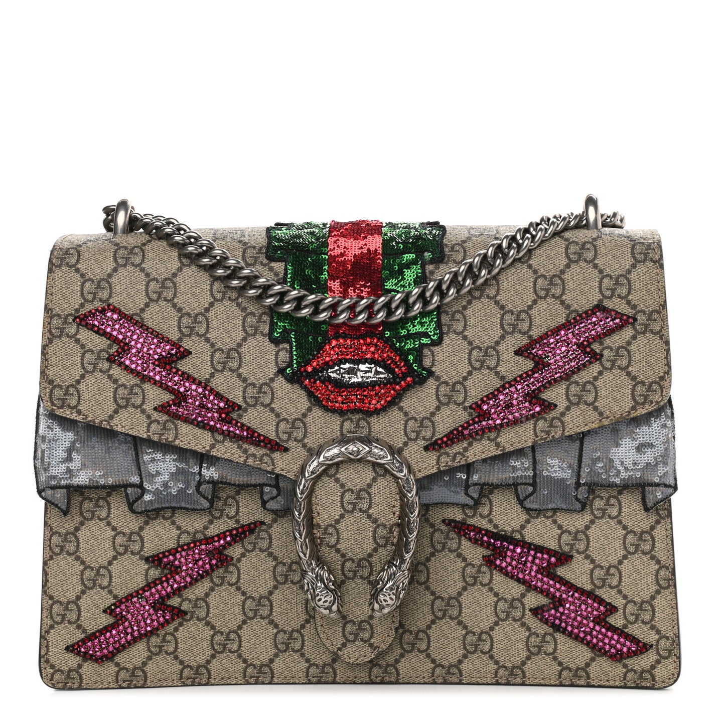 GG Supreme Monogram Lightning Embroidered Medium Dionysus Shoulder Bag Beige