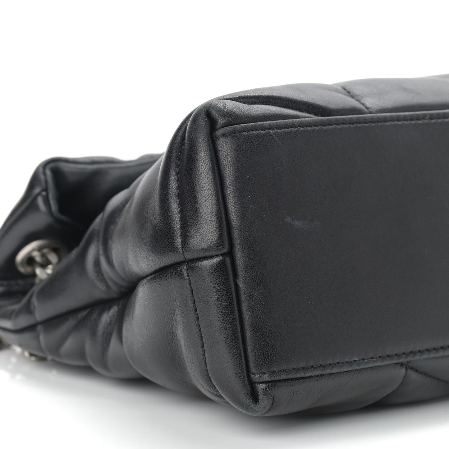 Lambskin Quilted Small Loulou Puffer Monogram Chain Satchel Black
