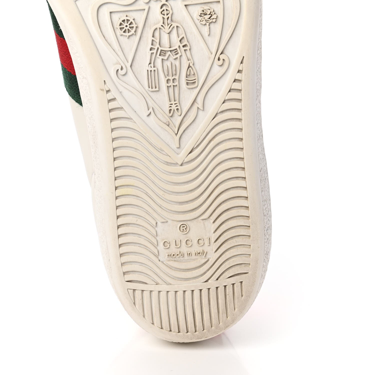 Gucci Calfskin Ayers Bee Embroidered Womens Ace Sneakers 37.5 White Green 6 of 9
