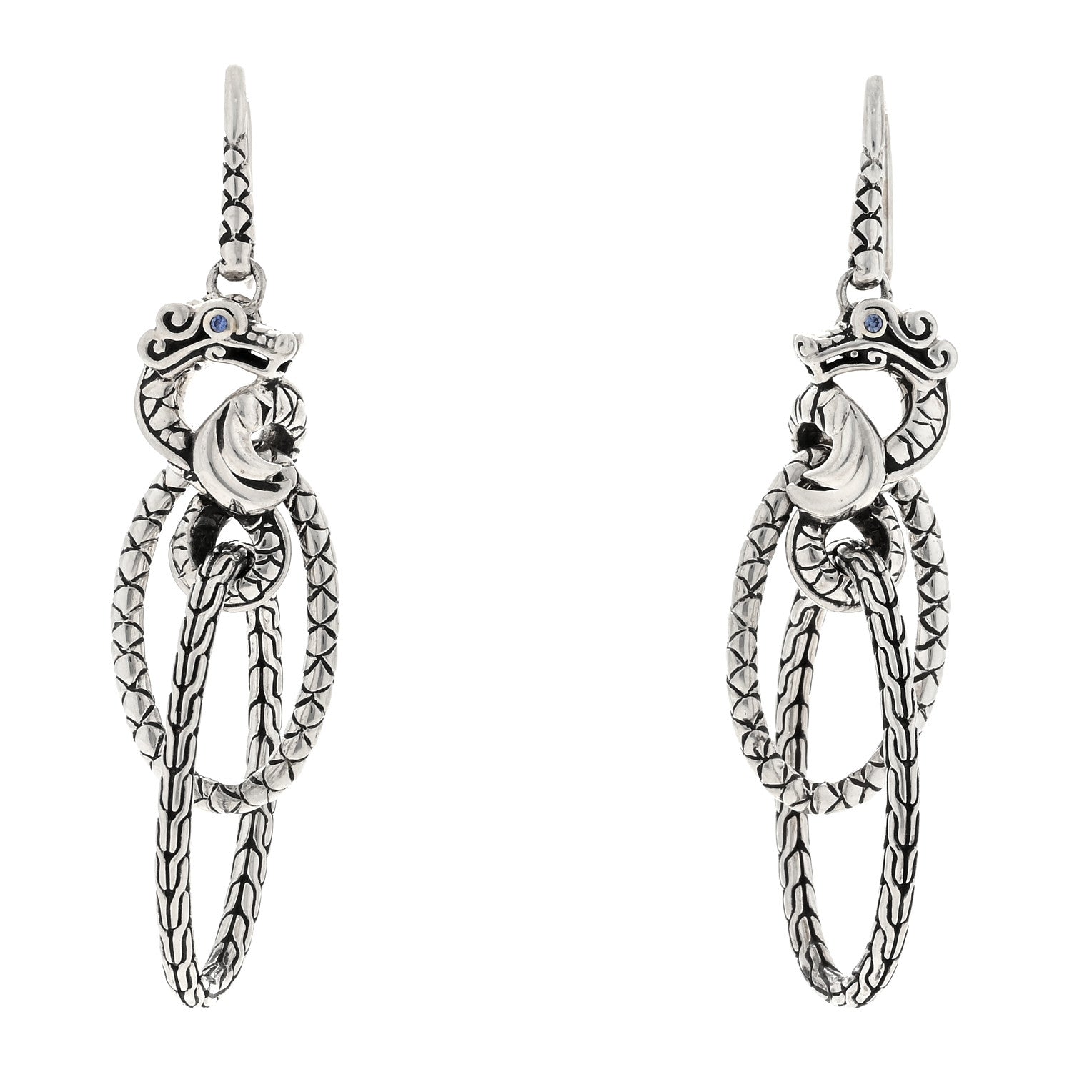John Hardy Sterling Silver Blue Sapphire Legends Naga Dragon Interlocking Drop Earrings 1 of 4