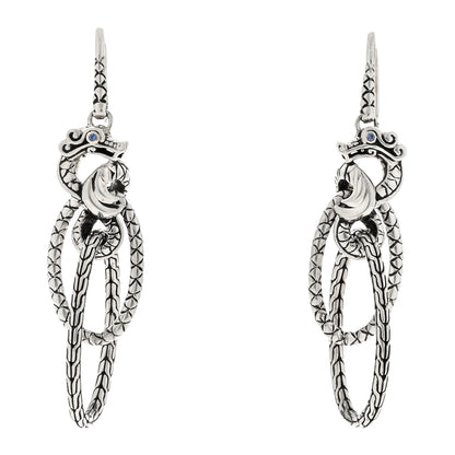 John Hardy Sterling Silver Blue Sapphire Legends Naga Dragon Interlocking Drop Earrings 1 of 4
