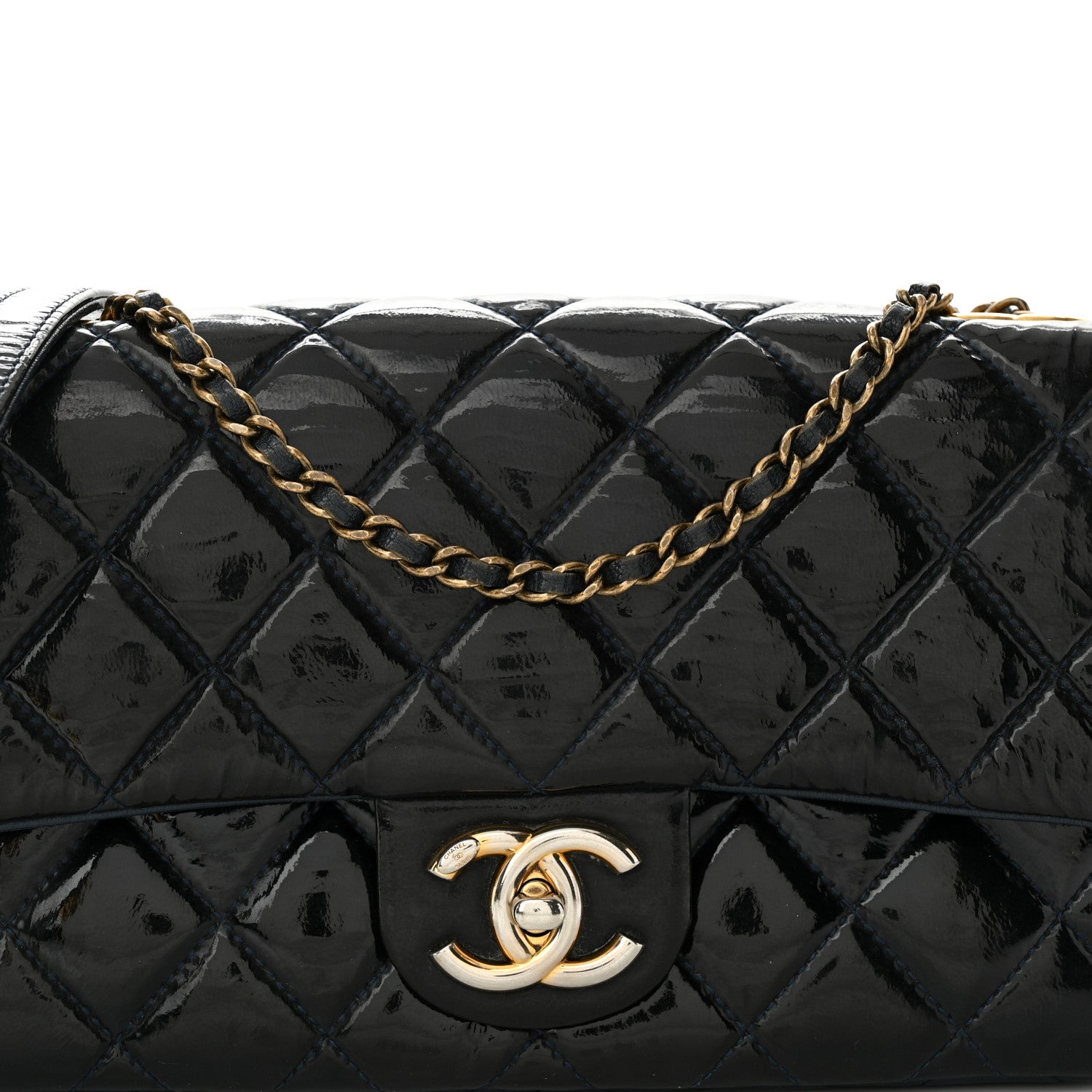 Chanel Patent Goatskin Quilted Medium CC Eyelet Flap Blue 8 of 12