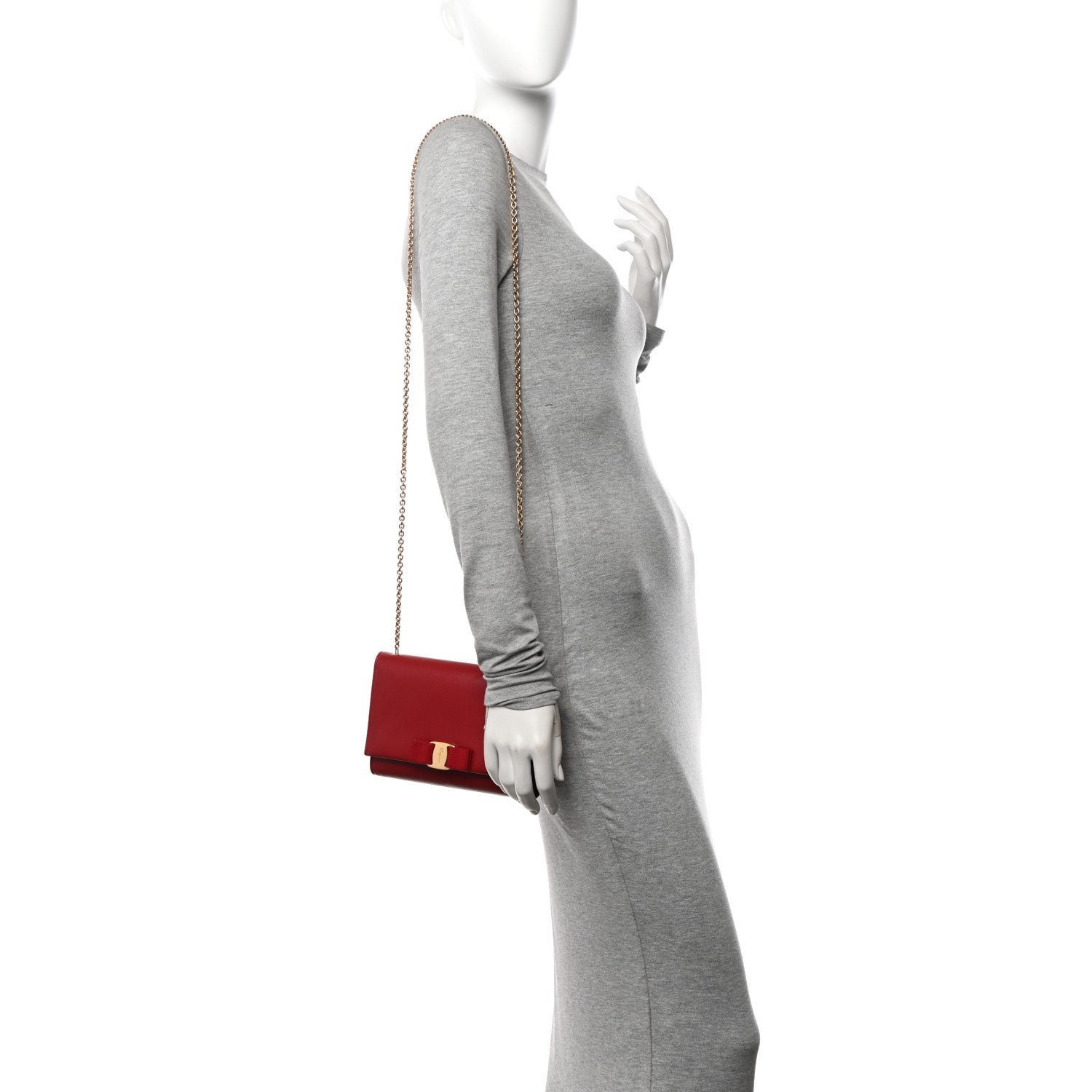 Salvatore Ferragamo Printed Calfskin  Mini Miss Vara Bow Chain Bag Rosso 3 of 11