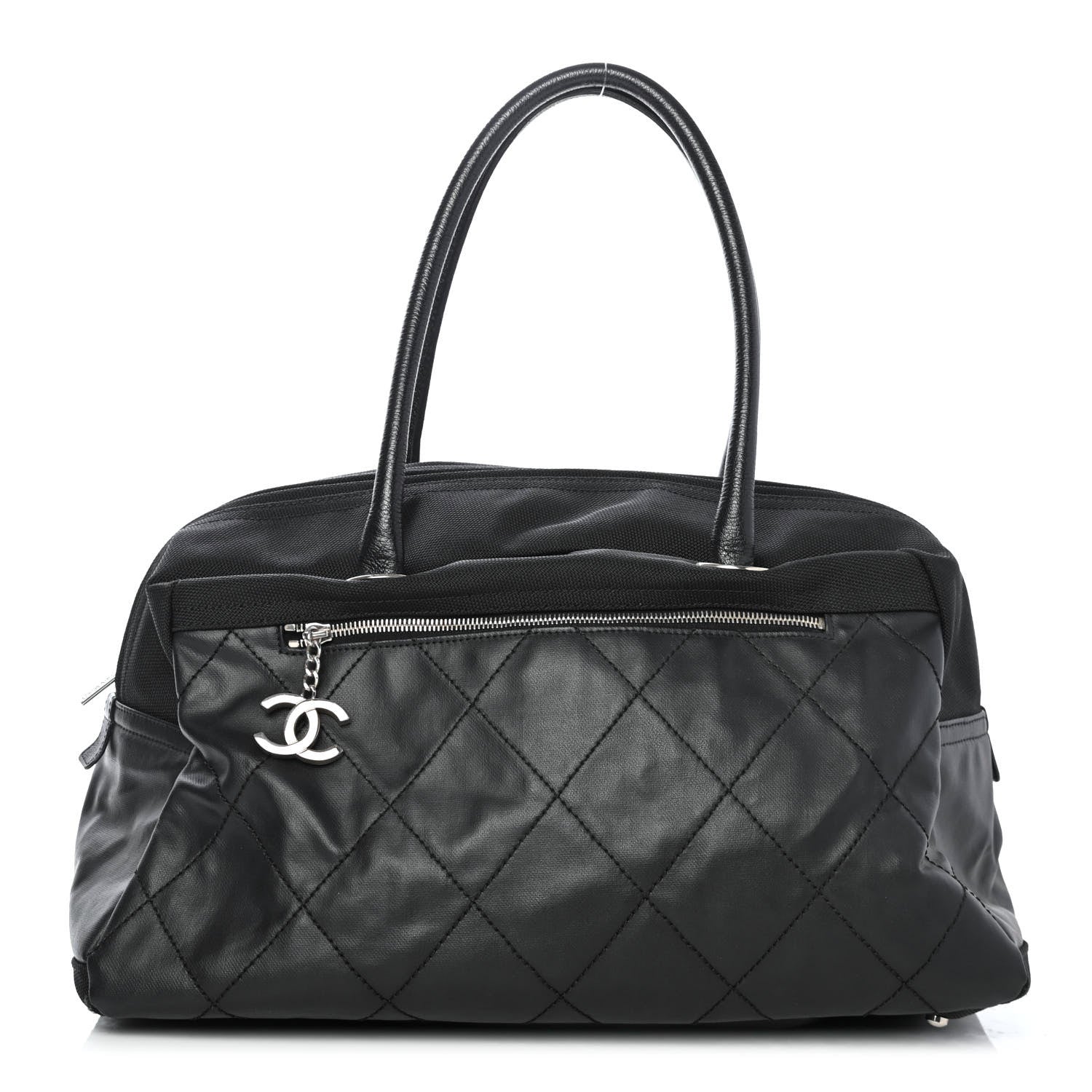 Chanel Coated Canvas Quilted Paris Biarritz Bowler Black 1 of 4