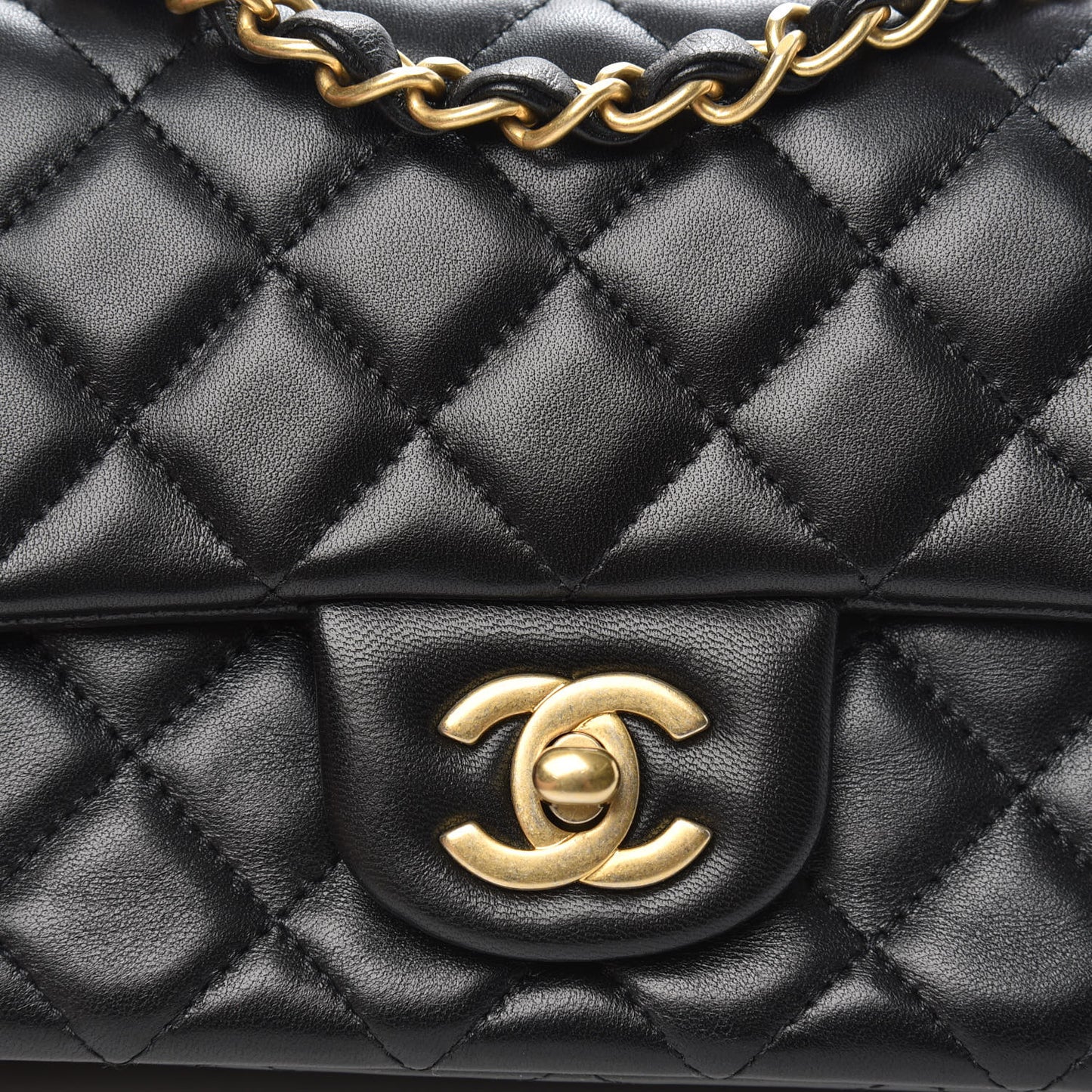 Lambskin Quilted Mini Rectangular Flap Black