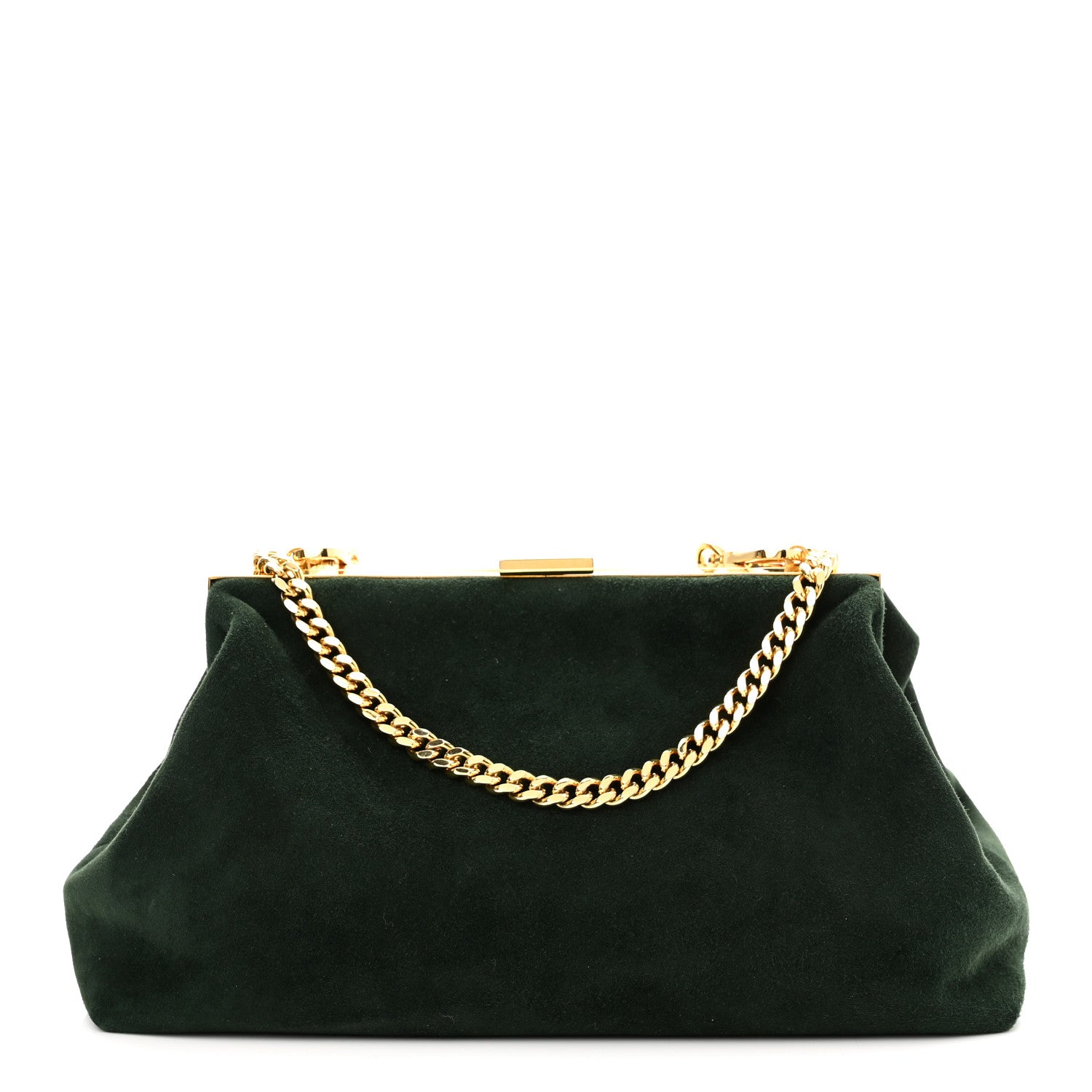 Mansur Gavriel Suede Volume Chain Clutch Dark Green 1 of 9