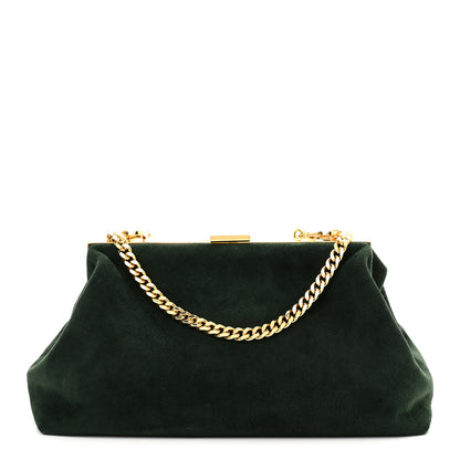 Mansur Gavriel Suede Volume Chain Clutch Dark Green 1 of 9
