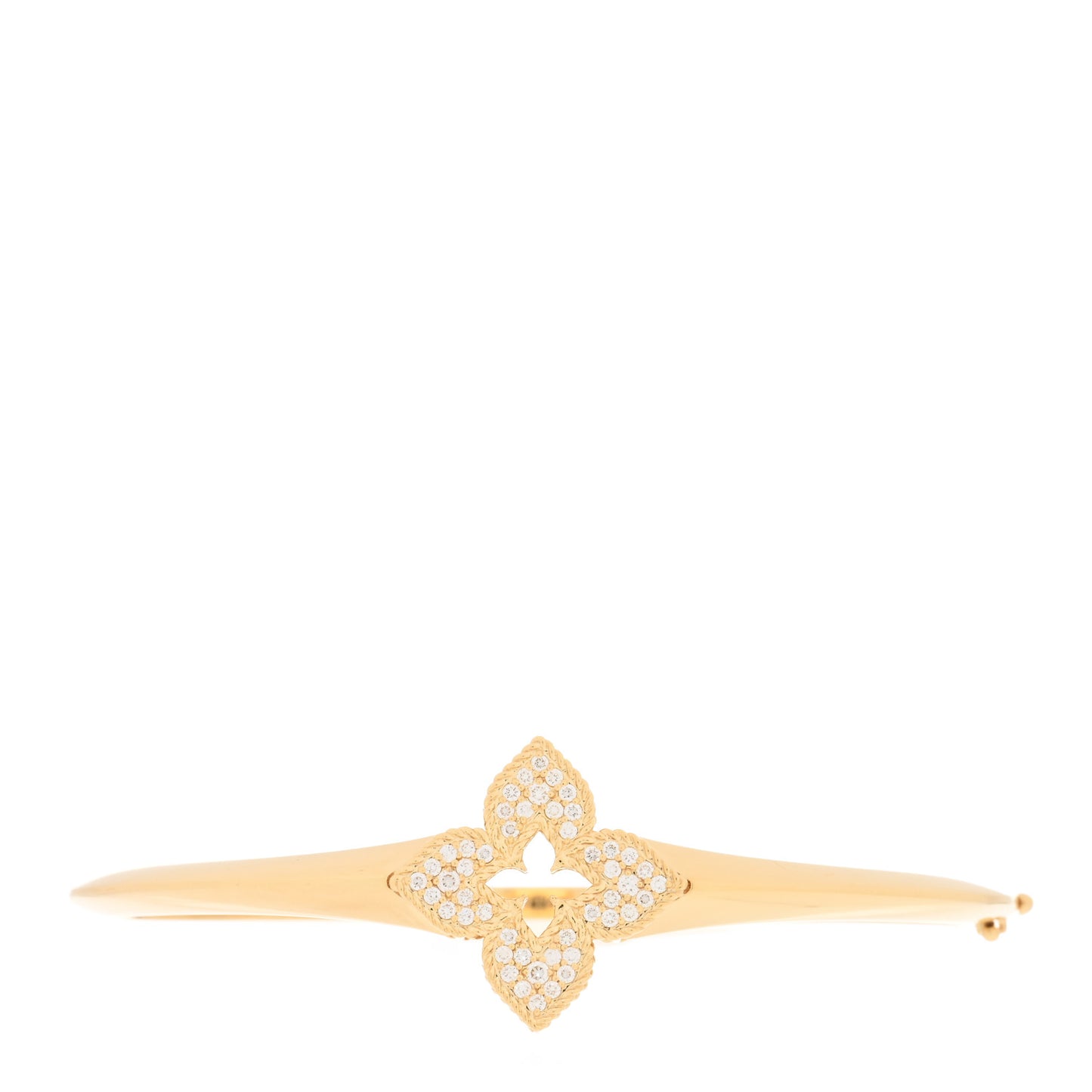 18K Yellow Gold Diamond Venetian Princess Flower Pave Bangle Bracelet