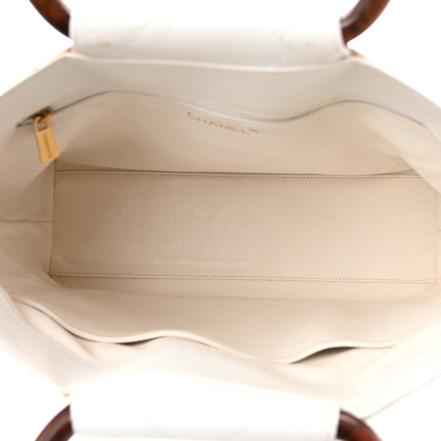Chanel Caviar CC Wood Handle Tote White 4 of 9