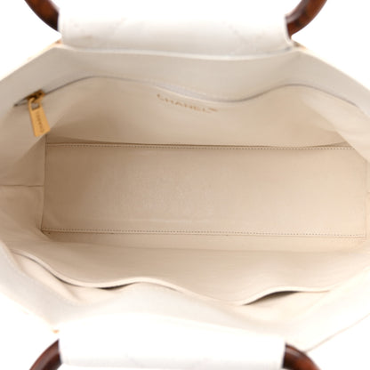 Chanel Caviar CC Wood Handle Tote White 4 of 9