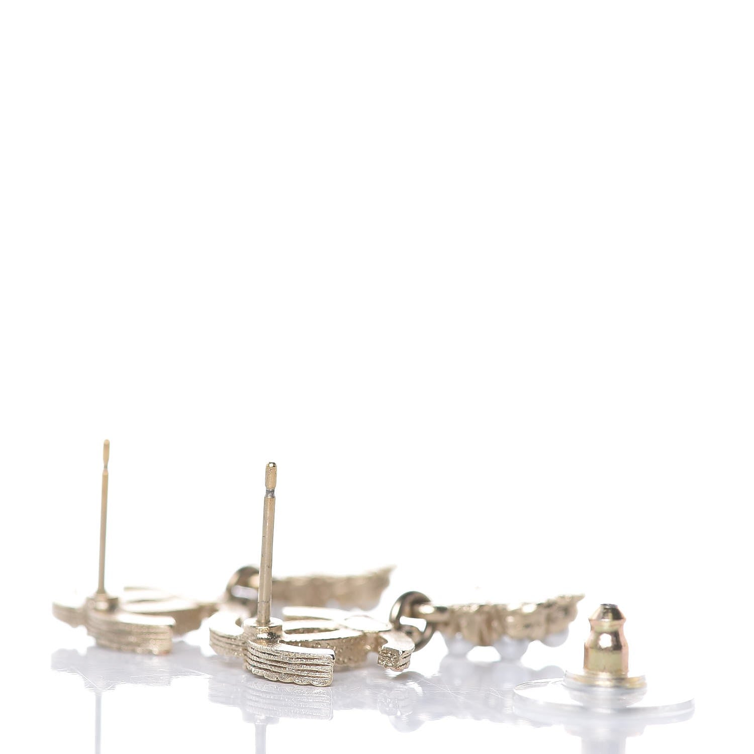 Chanel Pearl Crystal CC Flower Drop Earrings Gold 4 of 4