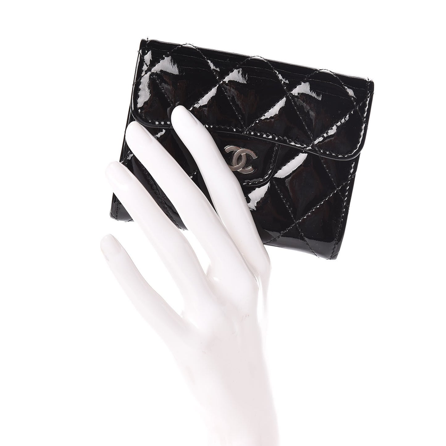 Patent Quilted Flap Card Holder Wallet Black