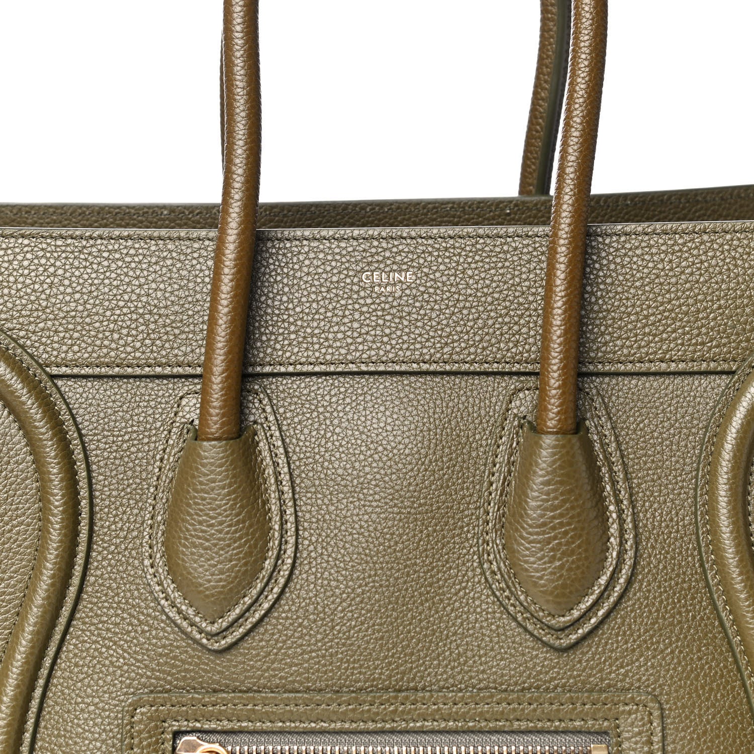 Celine Drummed Calfskin Micro Luggage Dark Olive 10 of 14