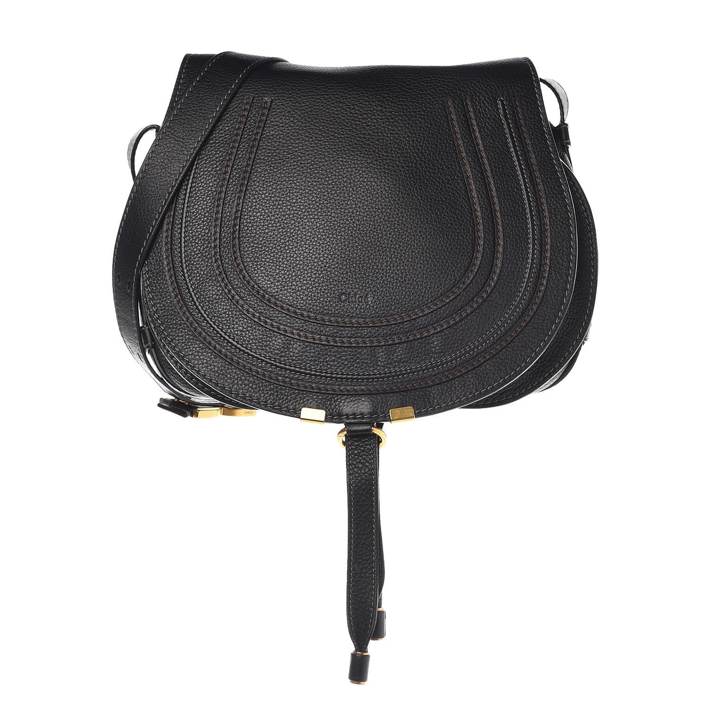 Calfskin Medium Marcie Round Crossbody Bag Black