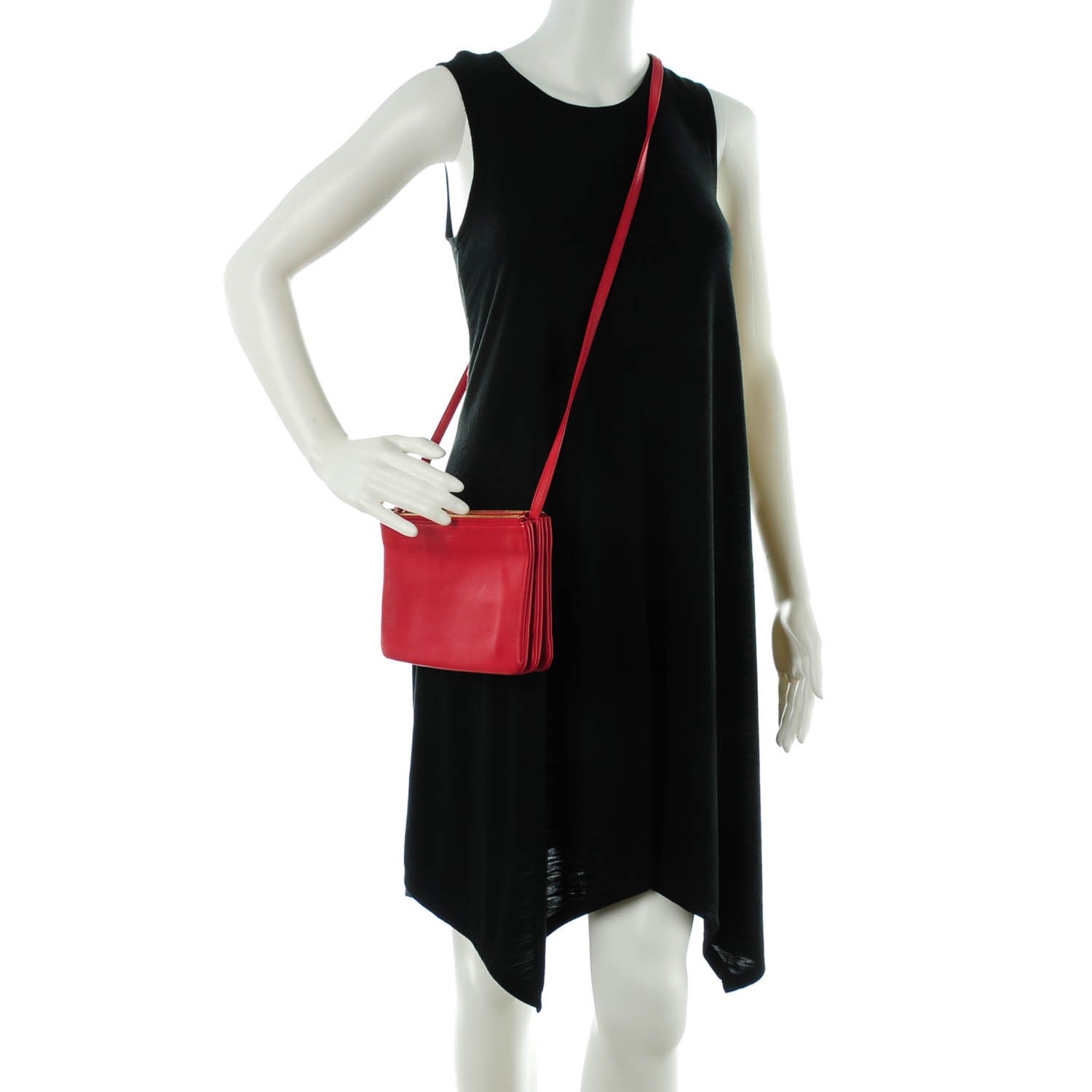 Celine Lambskin Small Trio Crossbody Bag Red 2 of 7
