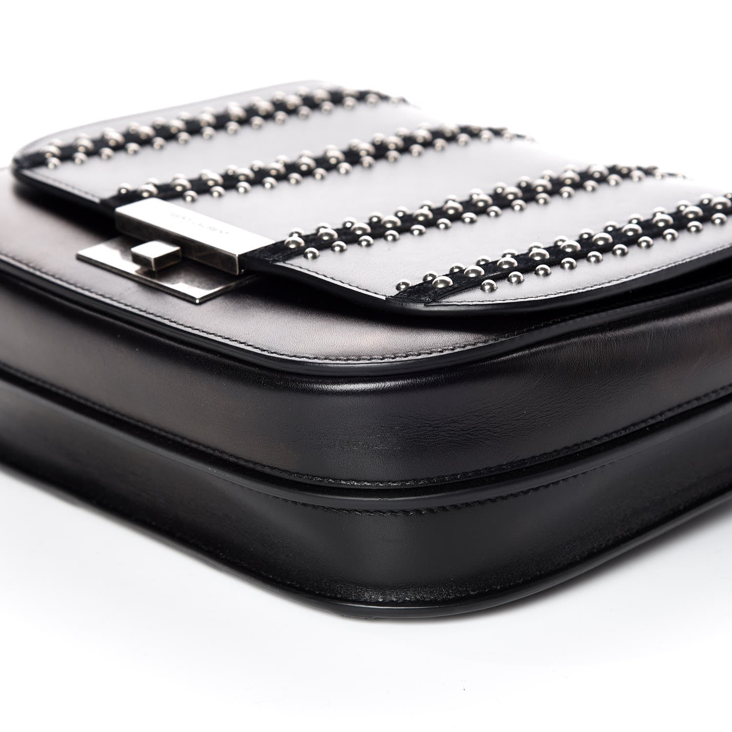 Saint Laurent Smooth Calfskin Suede Betty Stud Stripe Flap Messenger Black 6 of 9