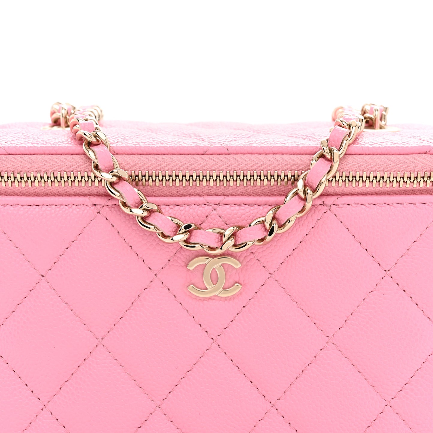 Caviar Quilted Small Vanity Case With Chain Pink
